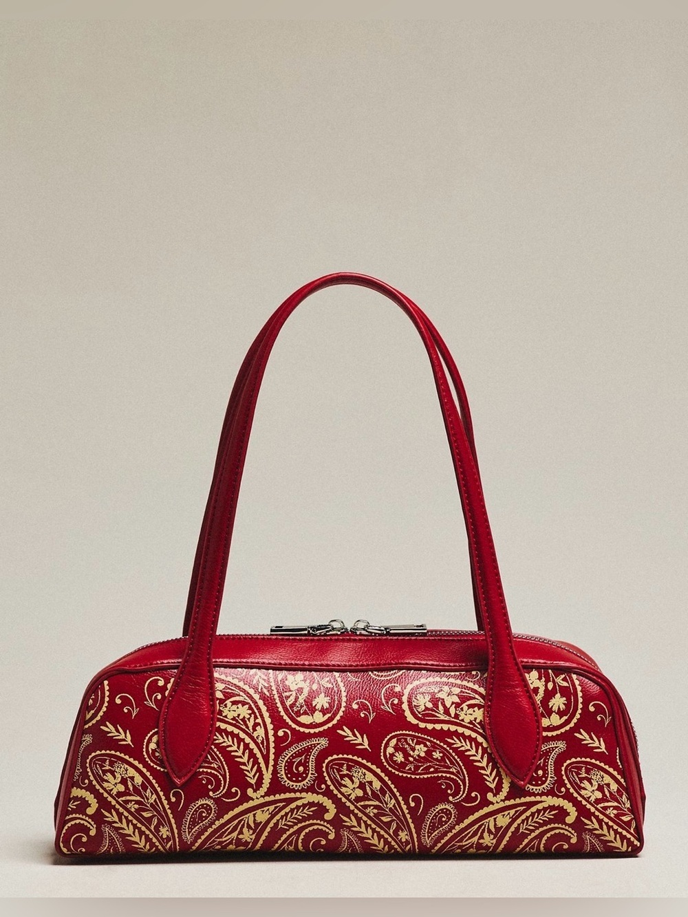 New Anthropologie melie Bianco serafina east west shoulder bag red gold paisley